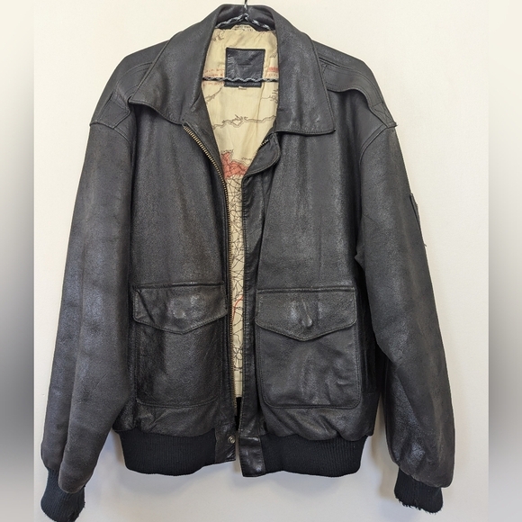 Vintage Distressed Black Leather Bomber Jacket Airborne Aviator - Picture 15 of 17